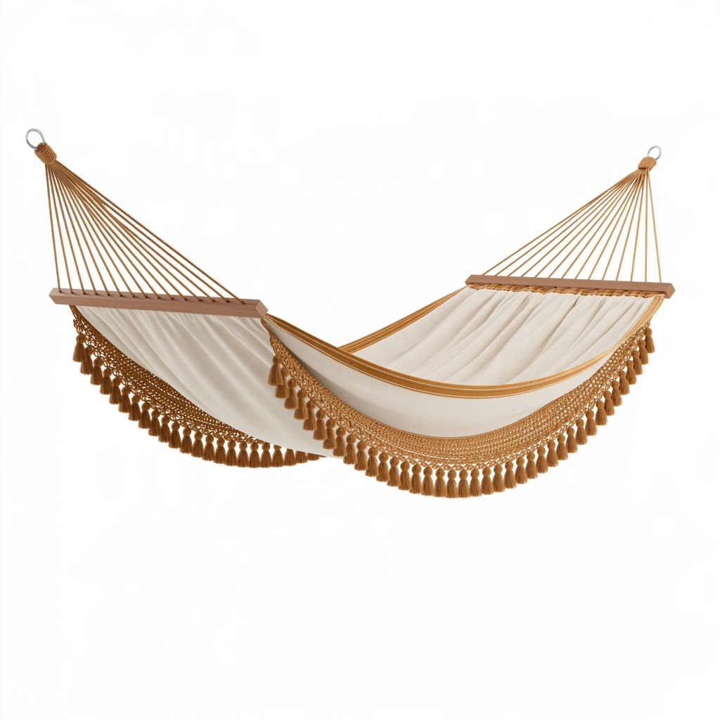 Amaca 200 x 120 cm in cotone beige e marrone con frange per interno ed esterno