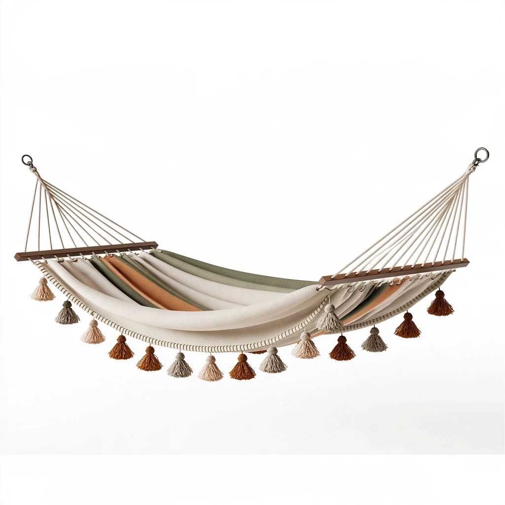 Amaca 300 x 100 cm in cotone multicolore con barre in legno e frange decorative