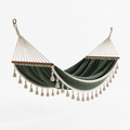 Amaca sospesa 300 x 100 x 120 cm in tessuto verde scuro con barre in legno stile boho per giardino