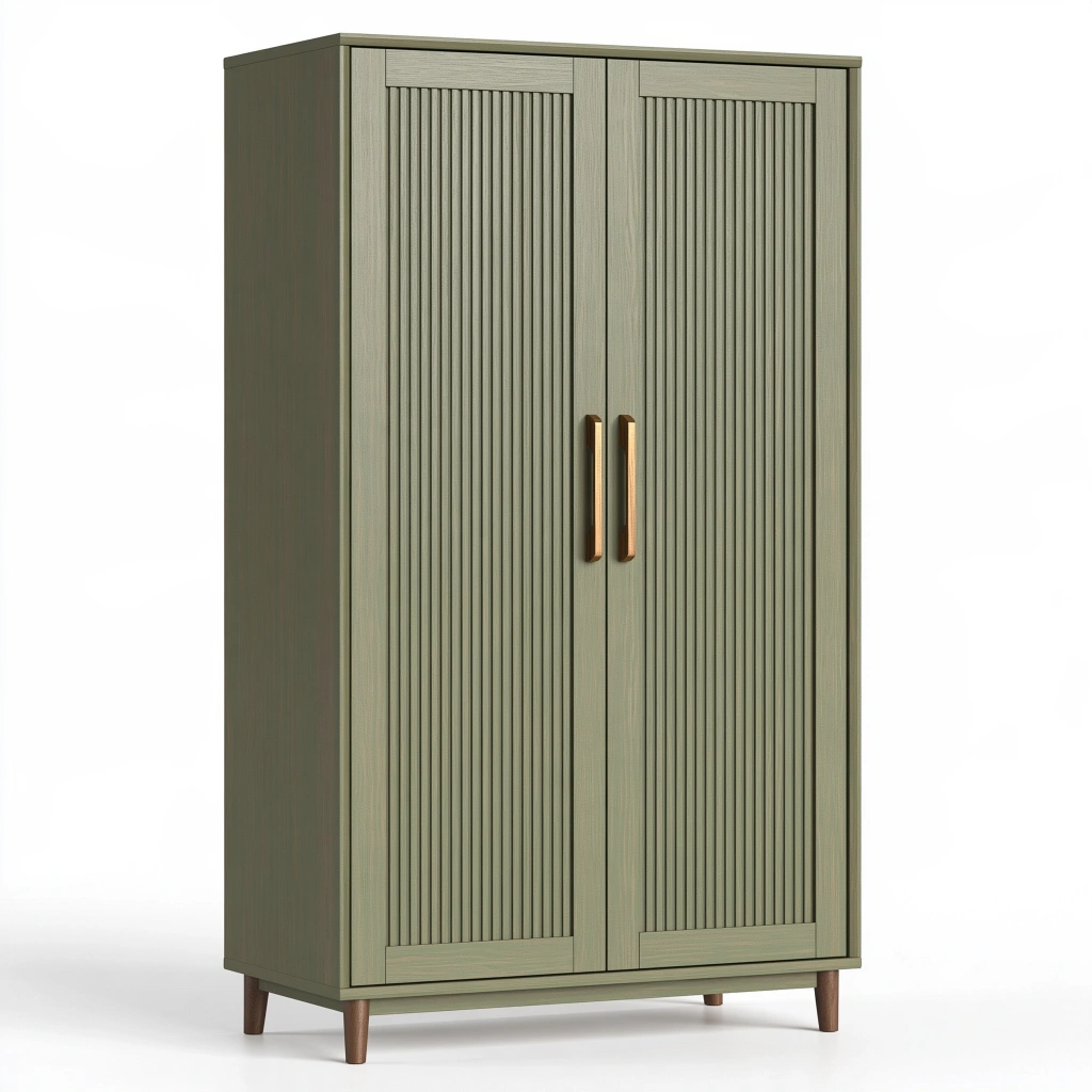 Armadio guardaroba 90 x 50 x 180 cm in legno verde salvia con ante scanalate stile moderno