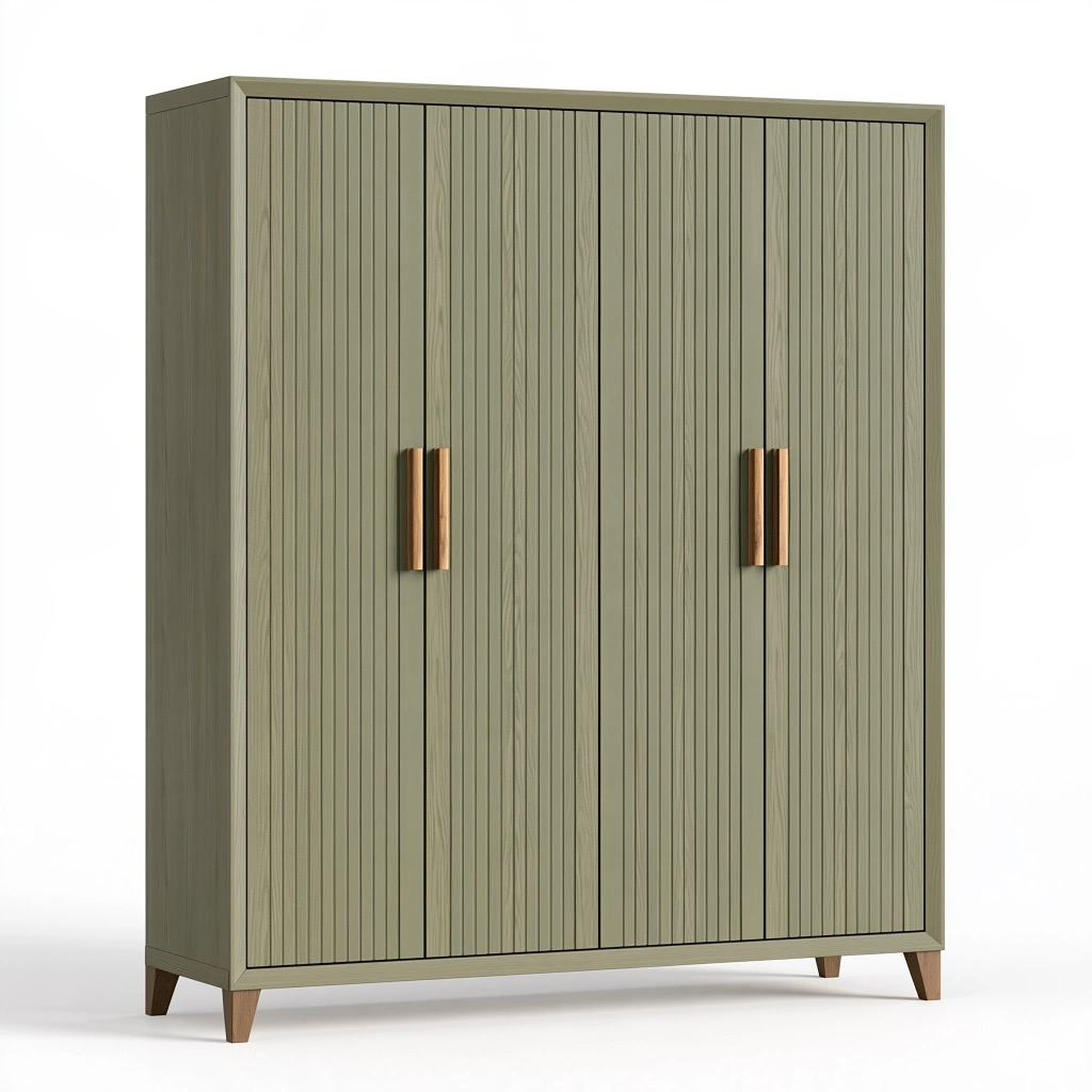 Armadio guardaroba 180 x 60 x 200 cm effetto legno verde oliva quattro ante stile moderno