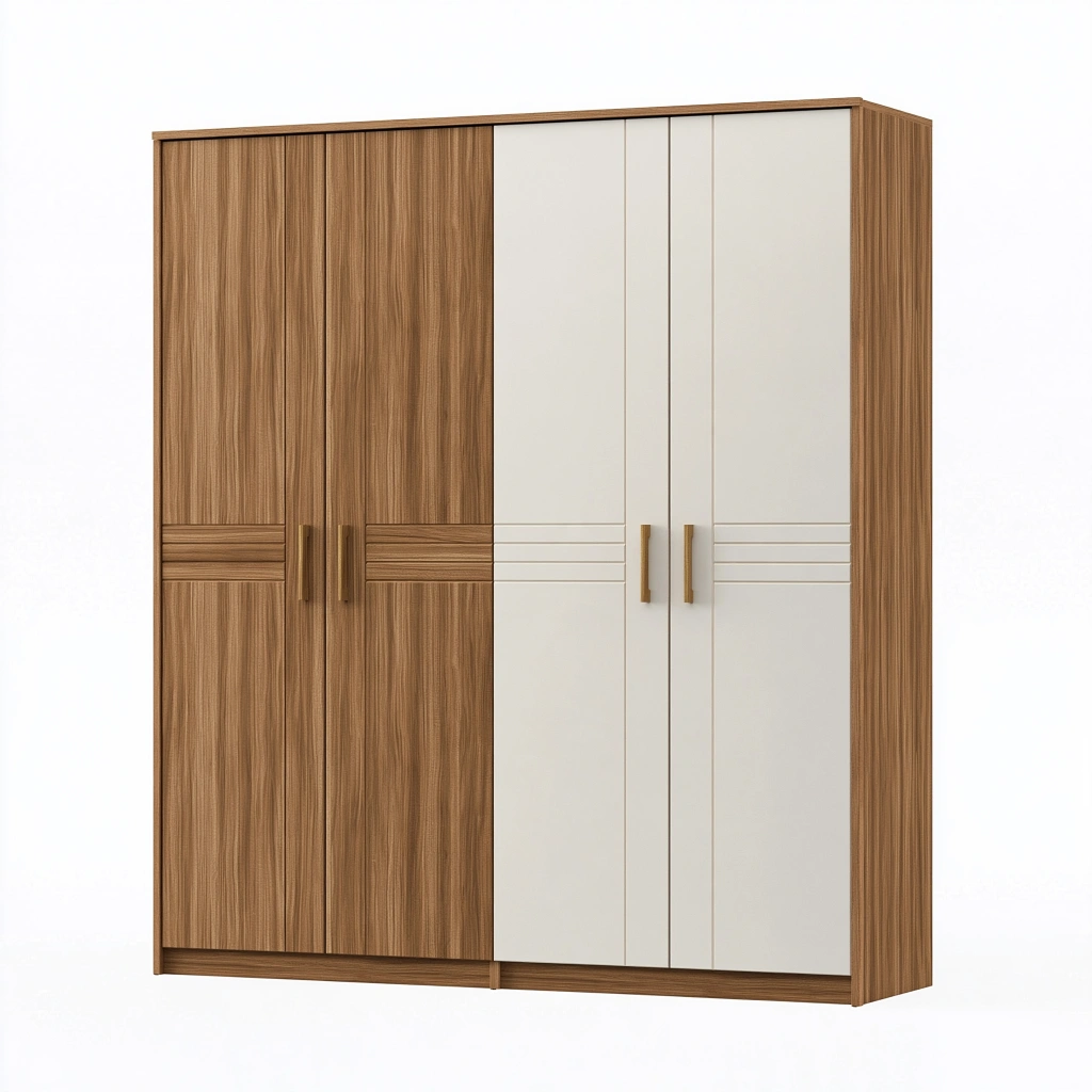 Armadio guardaroba 180 x 60 x 200 cm in pannelli effetto legno marrone e bianco con 4 ante stile moderno