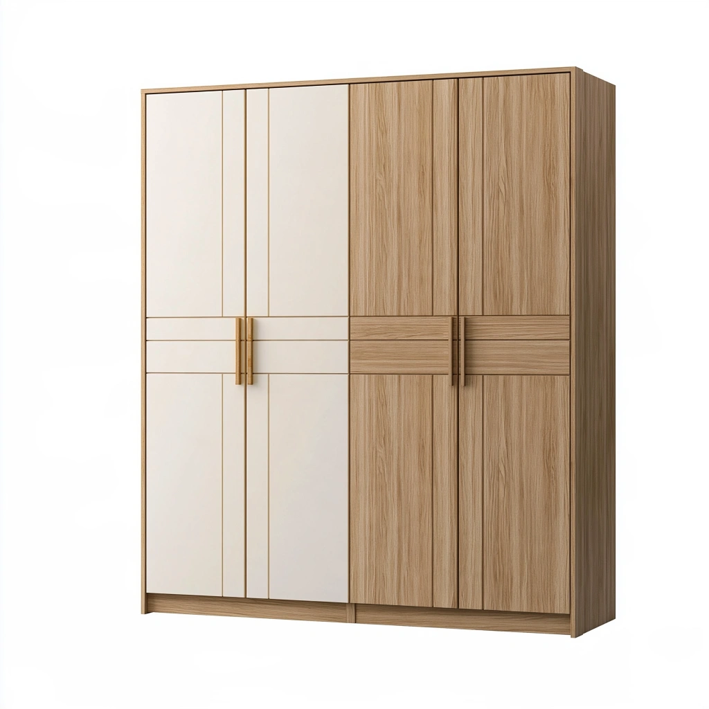 Armadio 160 x 60 x 200 cm in pannelli effetto legno bianco e rovere a 4 ante