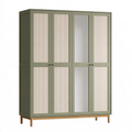 Armadio guardaroba 180 x 55 x 200 cm in legno verde oliva con ante in fibra intrecciata e specchio stile nordico