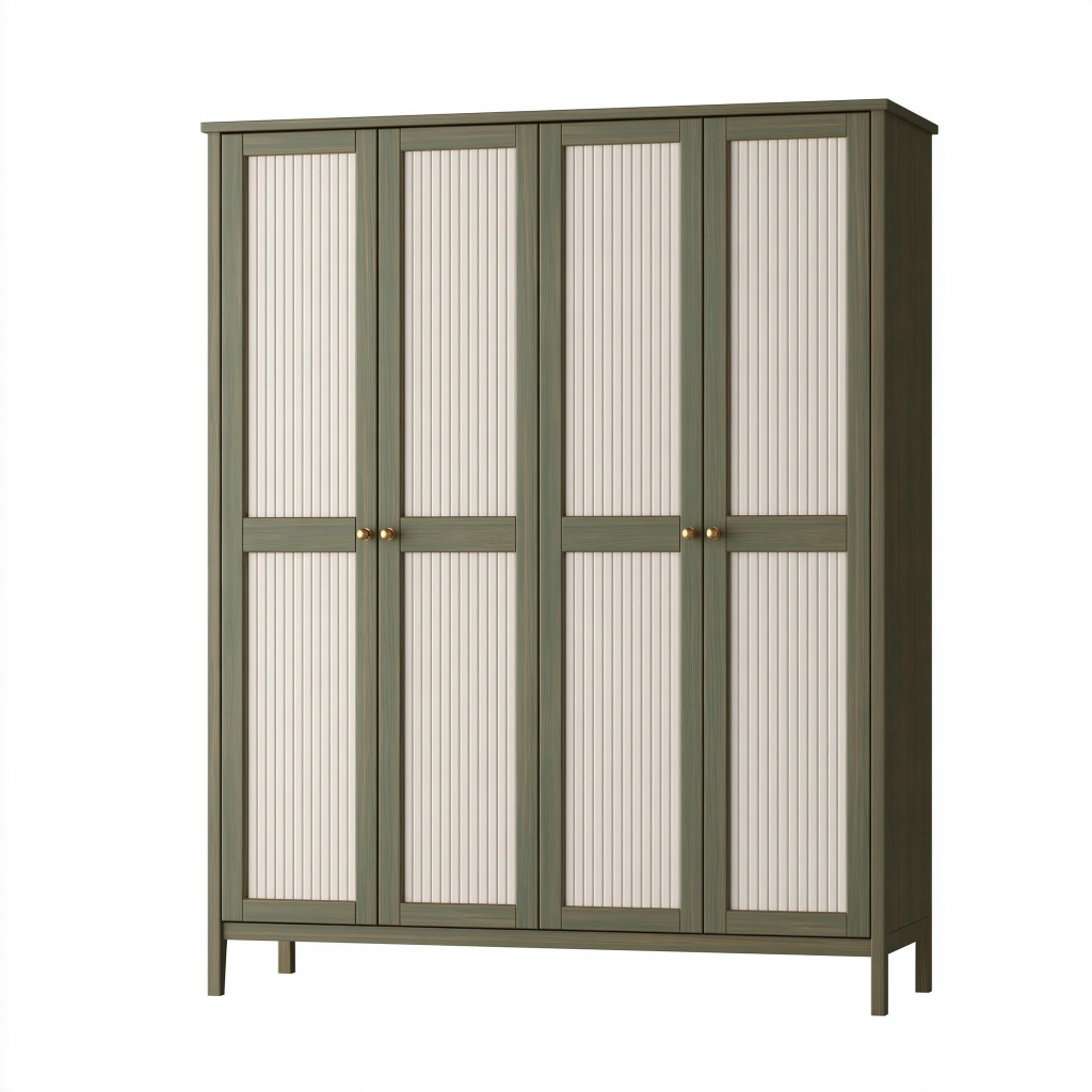 Armadio guardaroba 180 x 55 x 200 cm in legno verde oliva e beige a quattro ante stile moderno