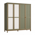 Armadio guardaroba 180 x 55 x 200 cm in legno beige verde salvia e bianco a 4 ante