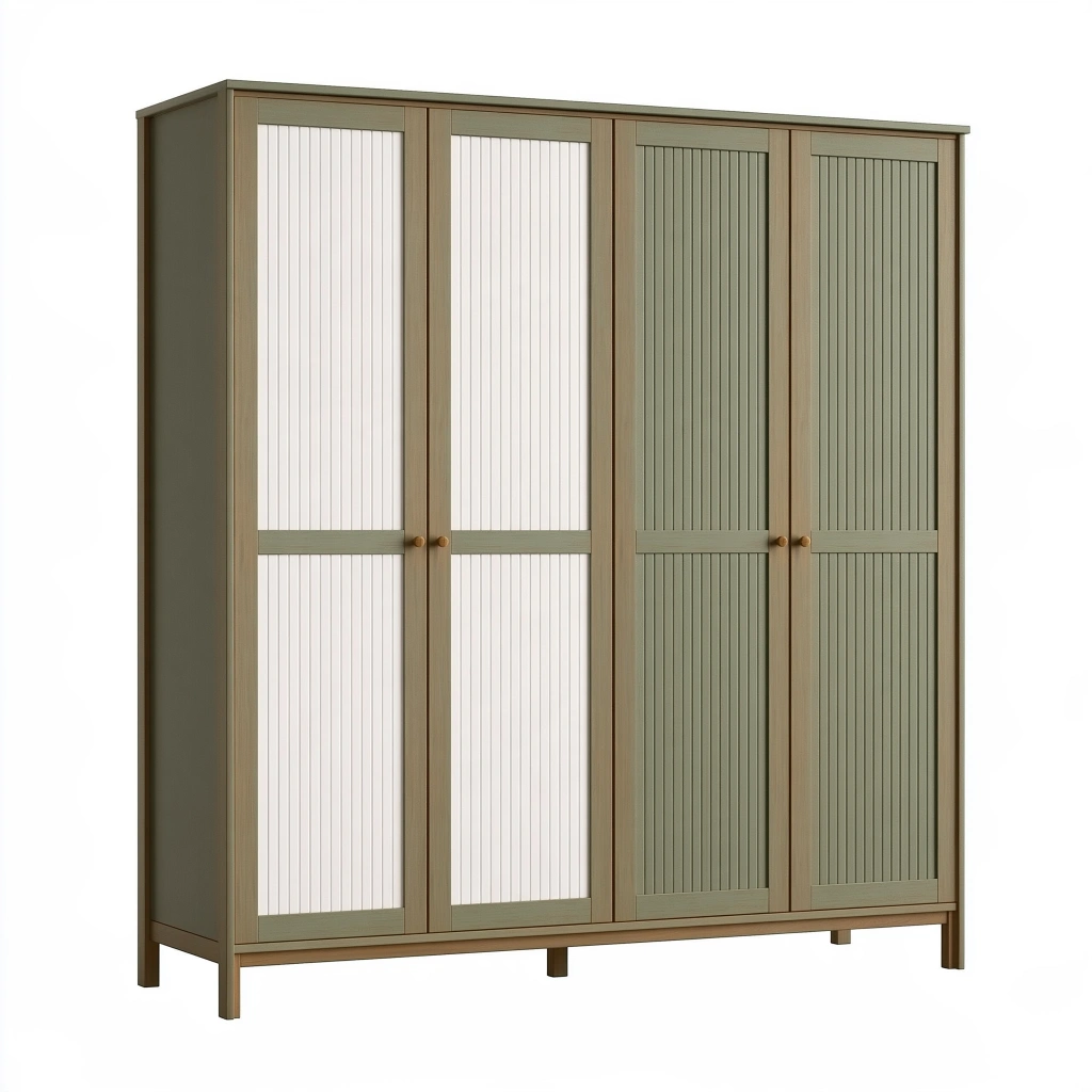 Armadio guardaroba 180 x 55 x 200 cm in legno beige verde salvia e bianco a 4 ante