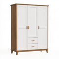 Armadio guardaroba 150 x 55 x 200 cm in pannelli di legno bianco e rovere - 3 ante 2 cassetti stile moderno