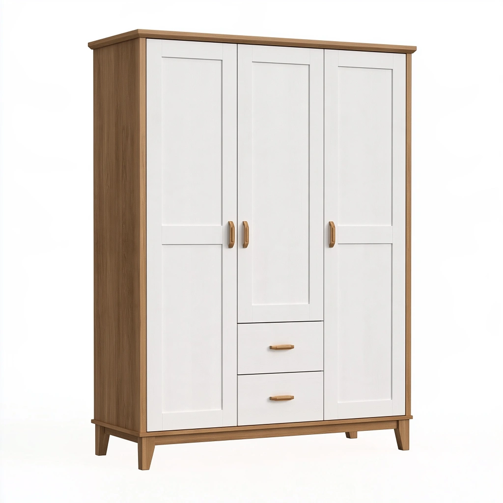 Armadio guardaroba 150 x 55 x 200 cm in pannelli di legno bianco e rovere - 3 ante 2 cassetti stile moderno