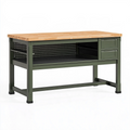 Banco da lavoro 122 x 61 x 91 cm in acciaio e bambù verde nero - stile industriale con 2 cassetti