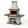 Barbecue da giardino 120 x 70 x 210 cm in pietra grigio e beige con griglia stile rustico
