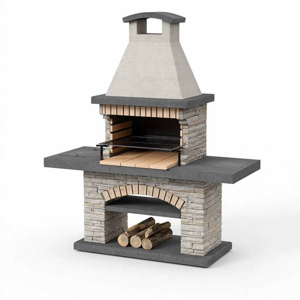 Barbecue da giardino 120 x 70 x 210 cm in pietra grigio e beige con griglia stile rustico