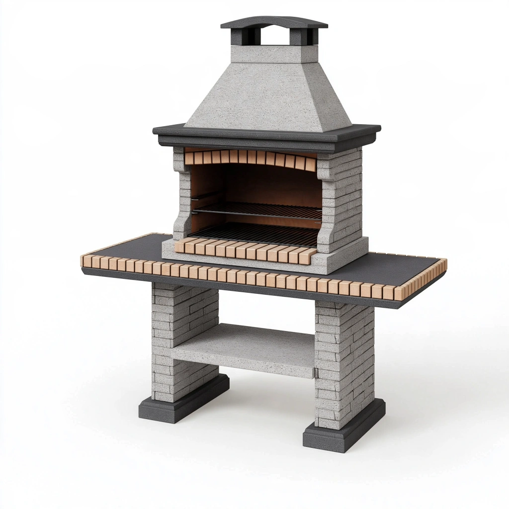 Barbecue da giardino 160 x 70 x 220 cm in cemento e mattoni grigio nero con griglie stile rustico