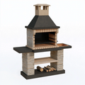 Barbecue da giardino 160 x 70 x 220 cm in mattoni refrattari beige e nero con griglia in acciaio e ripiani laterali