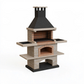 Barbecue da giardino con forno 160 x 70 x 220 cm in pietra e mattoni beige nero per cottura alla griglia