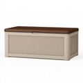 Baule contenitore 120 x 55 x 60 cm in resina beige e marrone con coperchio effetto intrecciato