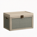 Cassapanca contenitore 80 cm x 45 cm x 50 cm in resina beige e grigio stile intrecciato con coperchio