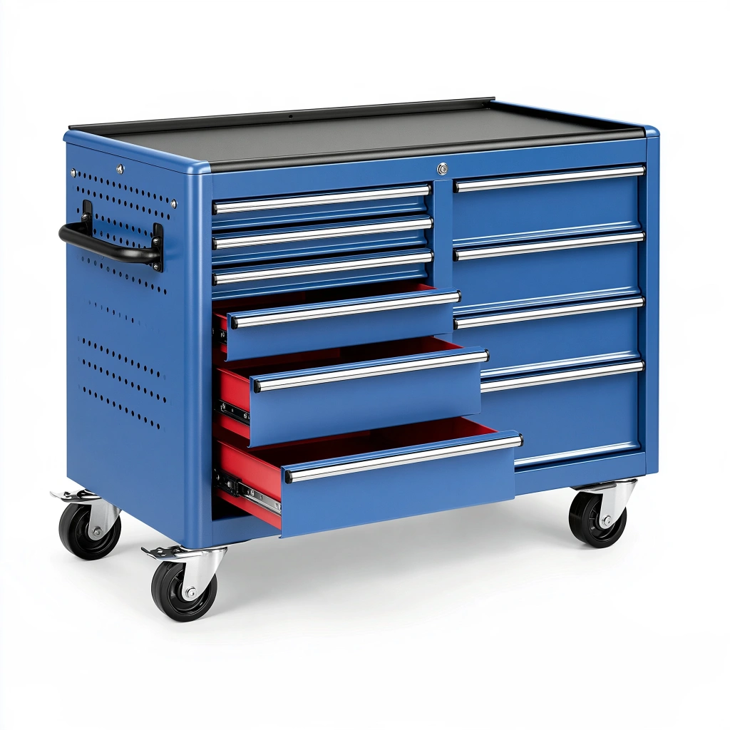 Carrello portautensili 100 x 50 x 95 cm in acciaio blu con 9 cassetti e ruote
