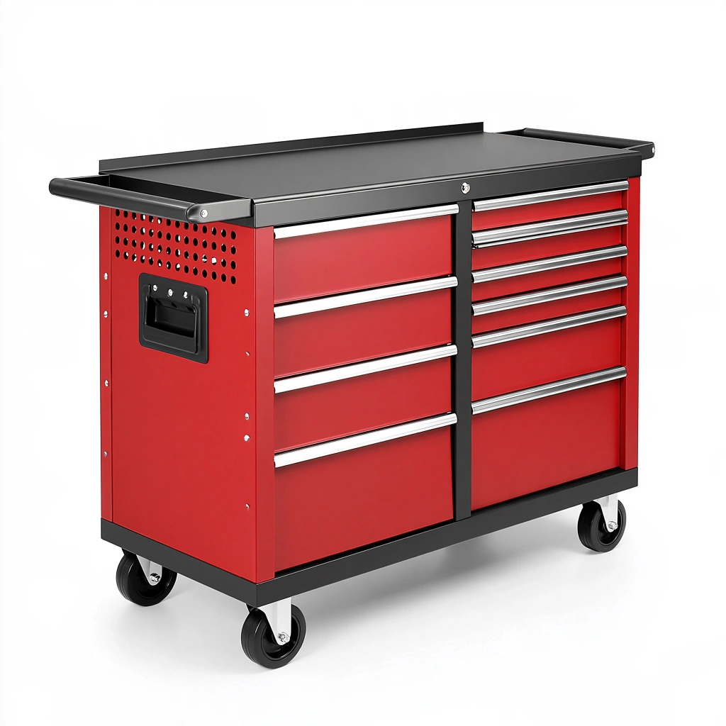 Cassettiera portautensili 112 x 46 x 96 cm in acciaio rosso e nero con ruote e 9 cassetti