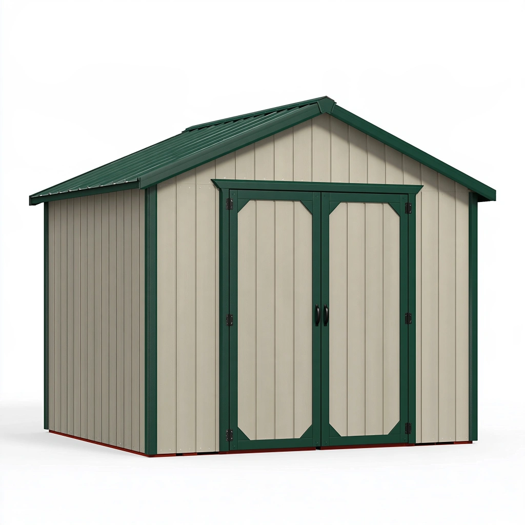 Casetta da giardino 213 x 127 x 185 cm in acciaio beige e verde scuro con doppia porta
