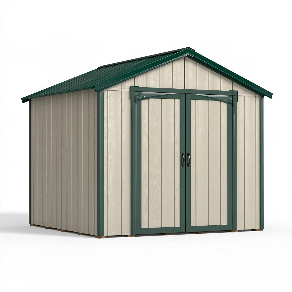 Casetta da giardino 213 x 191 x 195 cm in metallo beige e verde con doppia porta