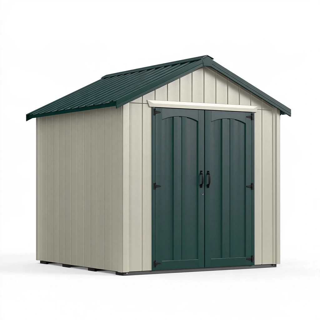 Casetta da giardino 180 x 120 x 190 cm in metallo beige e verde con doppia porta