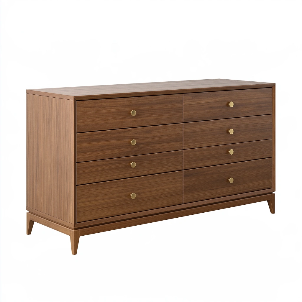 Comò 140 x 45 x 85 cm in legno marrone noce con 8 cassetti stile moderno