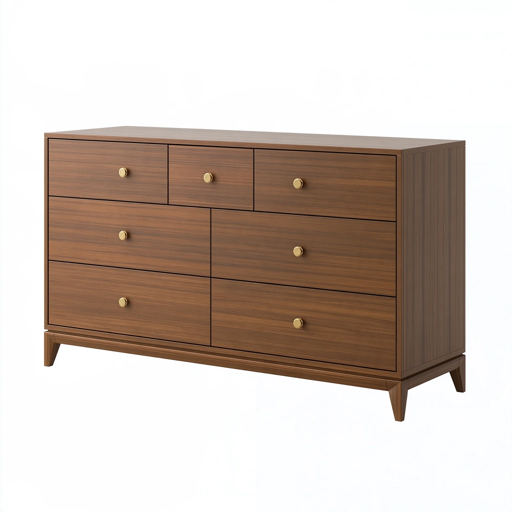 Cassettiera 150 x 45 x 90 cm in legno effetto noce con 7 cassetti stile moderno